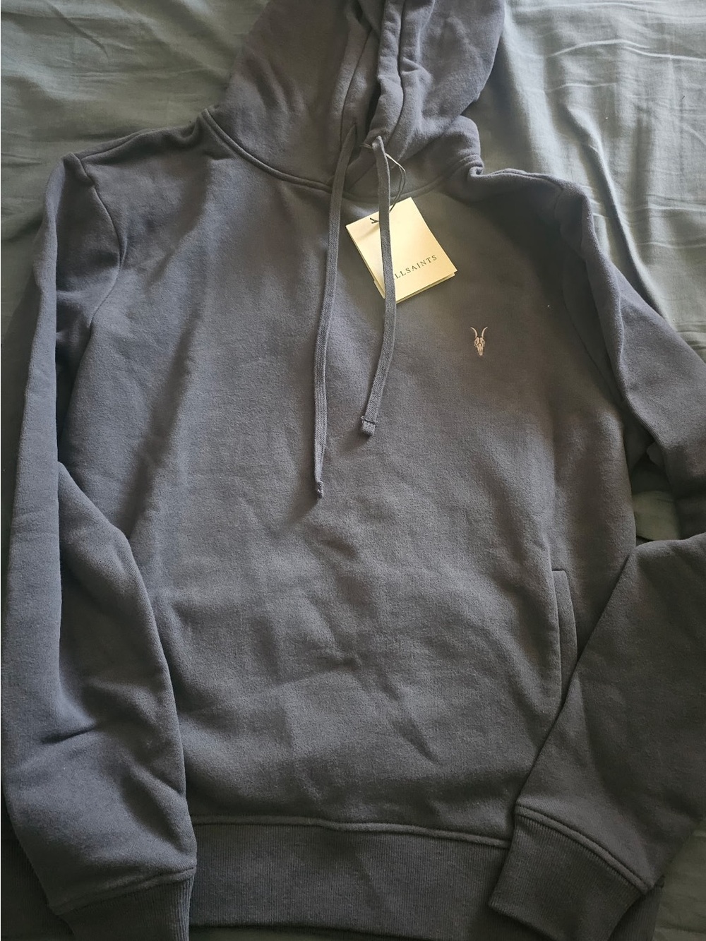 All Saints Men's Dark Gray Pullover Hoodie with Logo